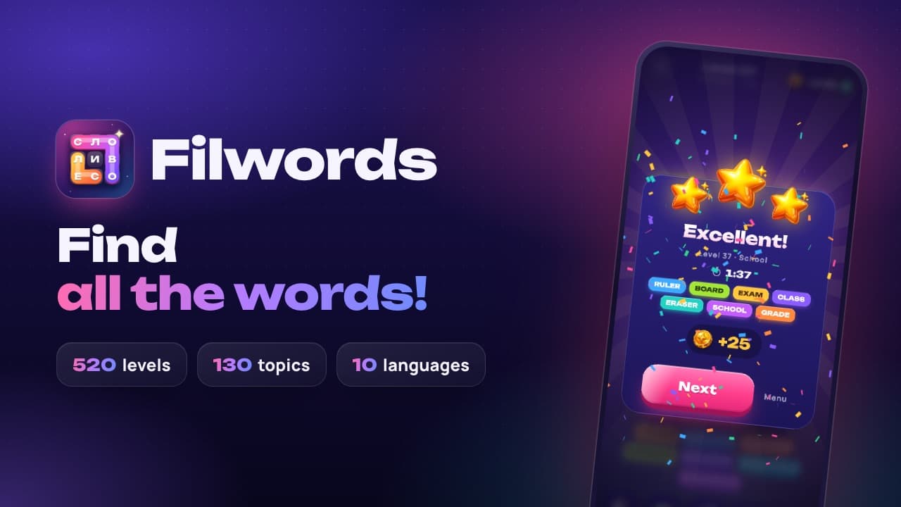 Filwords gameplay video: snake words, bonus words and the daily puzzle